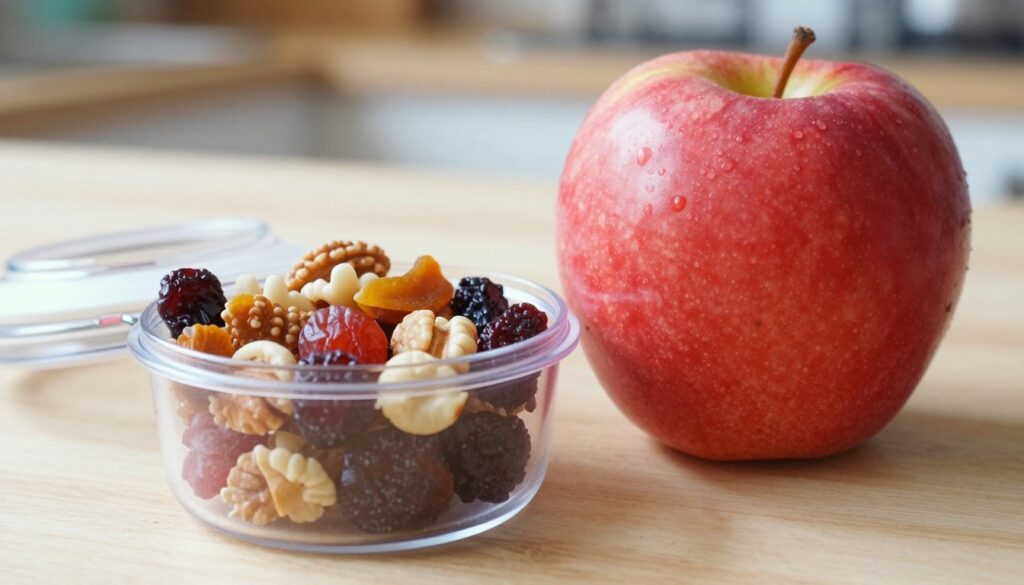 Portable adult snack with an apple and a small container